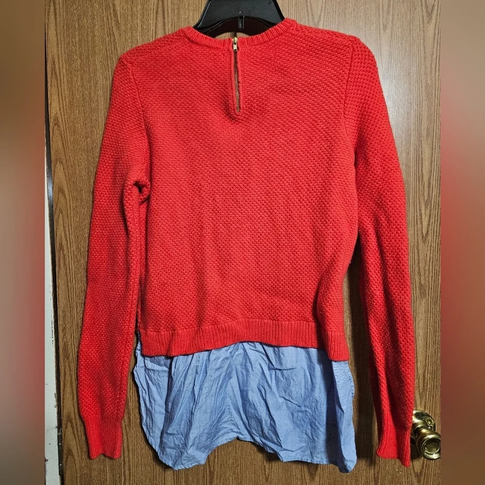J.Crew Red Lambswool Long Sleeve Crew Neck Sweater Blue Shirttail Zipper!